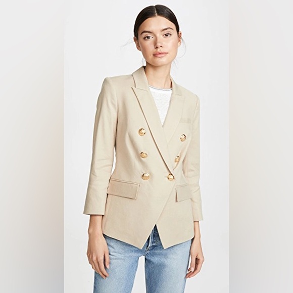 Veronica Beard Empire Miller Dickey Linen Blazer Jacket Tan Khaki Gold Buttons 4 - Picture 5 of 10